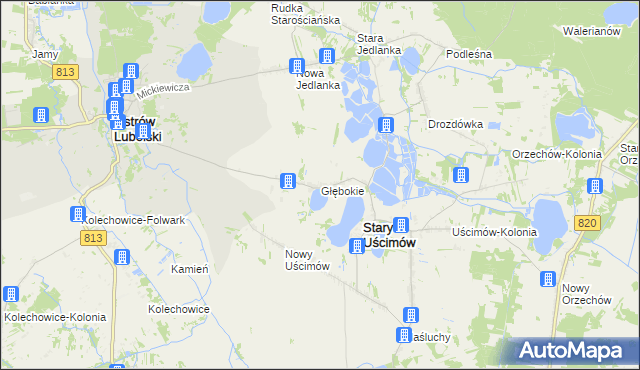 mapa Głębokie gmina Uścimów, Głębokie gmina Uścimów na mapie Targeo