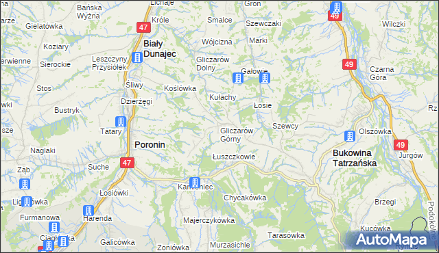 mapa Gliczarów Górny, Gliczarów Górny na mapie Targeo
