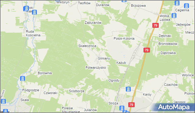 mapa Gliniany gmina Ożarów, Gliniany gmina Ożarów na mapie Targeo