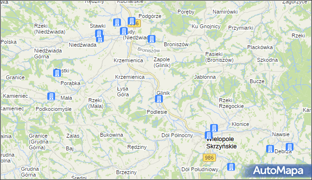 mapa Glinik gmina Wielopole Skrzyńskie, Glinik gmina Wielopole Skrzyńskie na mapie Targeo