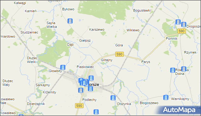 mapa Glitajny gmina Korsze, Glitajny gmina Korsze na mapie Targeo