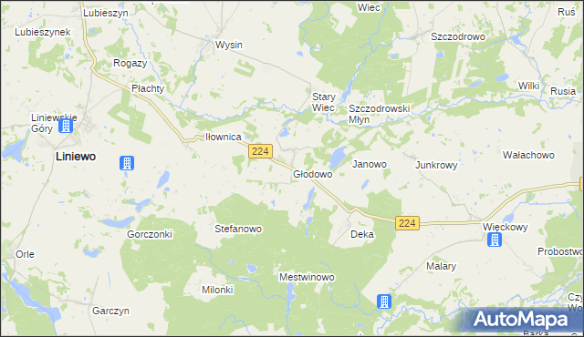 mapa Głodowo gmina Liniewo, Głodowo gmina Liniewo na mapie Targeo
