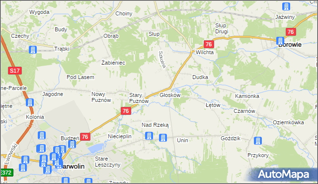 mapa Głosków gmina Borowie, Głosków gmina Borowie na mapie Targeo
