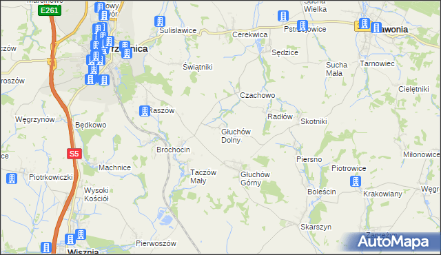 mapa Głuchów Dolny, Głuchów Dolny na mapie Targeo