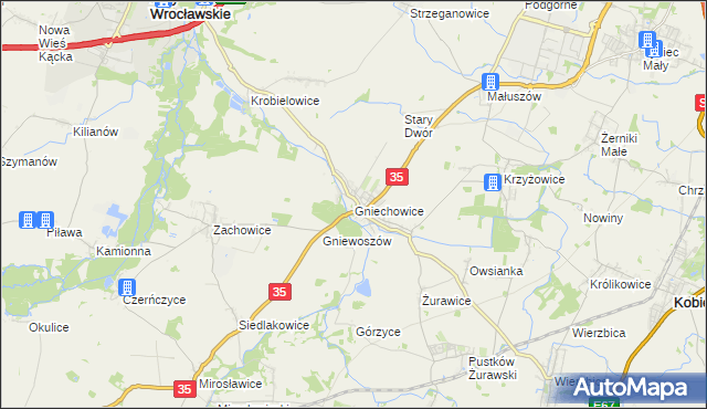 mapa Gniechowice, Gniechowice na mapie Targeo