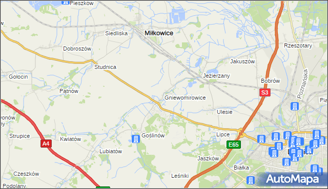 mapa Gniewomirowice, Gniewomirowice na mapie Targeo