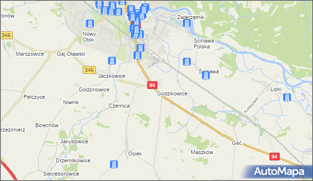 mapa Godzikowice, Godzikowice na mapie Targeo