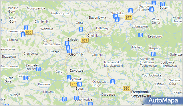 mapa Golanka gmina Gromnik, Golanka gmina Gromnik na mapie Targeo