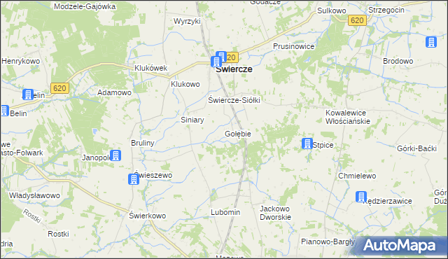mapa Gołębie gmina Świercze, Gołębie gmina Świercze na mapie Targeo
