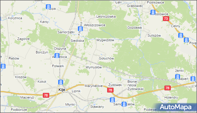 mapa Gołuchów gmina Kije, Gołuchów gmina Kije na mapie Targeo