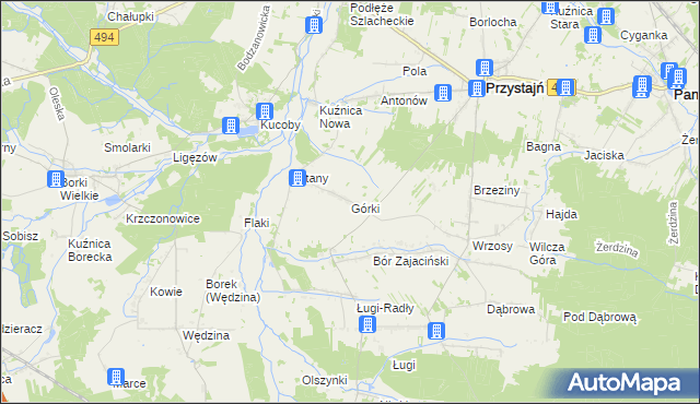 mapa Górki gmina Przystajń, Górki gmina Przystajń na mapie Targeo