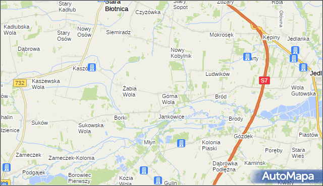 mapa Górna Wola gmina Jedlińsk, Górna Wola gmina Jedlińsk na mapie Targeo