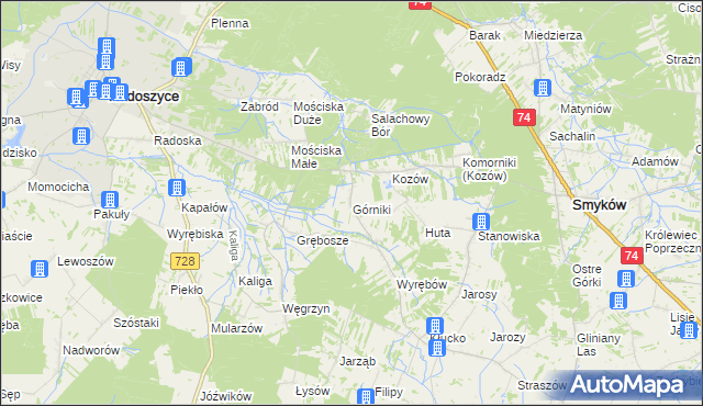 mapa Górniki gmina Radoszyce, Górniki gmina Radoszyce na mapie Targeo
