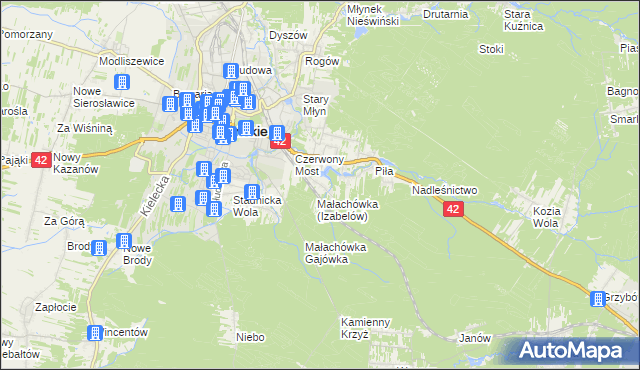 mapa Górny Młyn gmina Końskie, Górny Młyn gmina Końskie na mapie Targeo