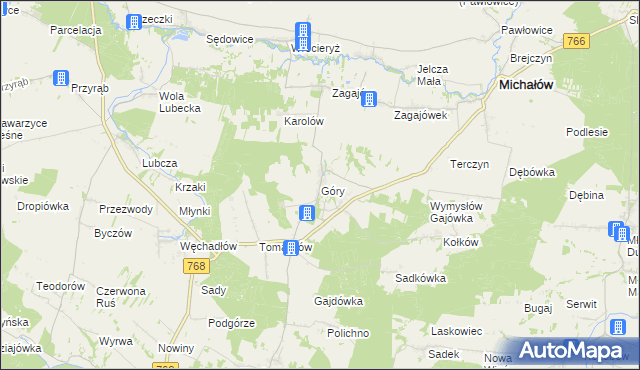 mapa Góry gmina Michałów, Góry gmina Michałów na mapie Targeo