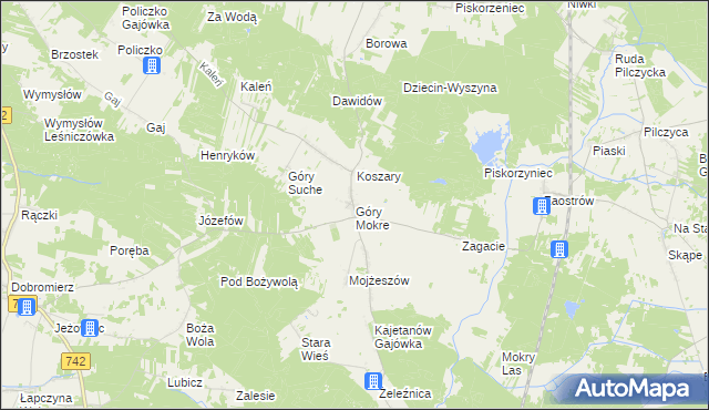 mapa Góry Mokre, Góry Mokre na mapie Targeo