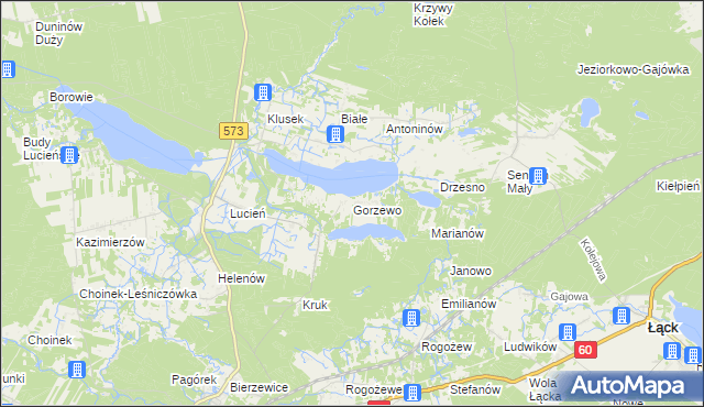 mapa Gorzewo gmina Gostynin, Gorzewo gmina Gostynin na mapie Targeo