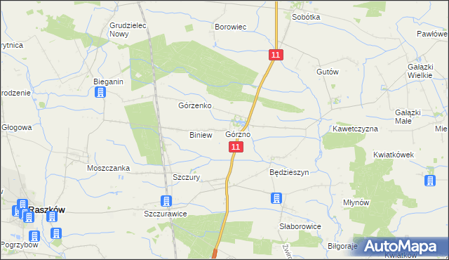 mapa Górzno gmina Ostrów Wielkopolski, Górzno gmina Ostrów Wielkopolski na mapie Targeo
