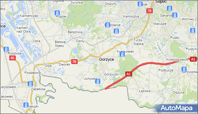 mapa Gorzyce powiat wodzisławski, Gorzyce powiat wodzisławski na mapie Targeo