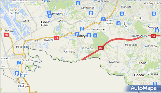 mapa Gorzyczki gmina Gorzyce, Gorzyczki gmina Gorzyce na mapie Targeo