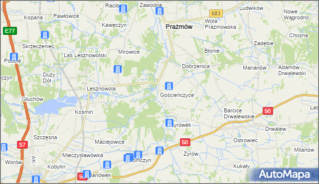 mapa Gościeńczyce, Gościeńczyce na mapie Targeo