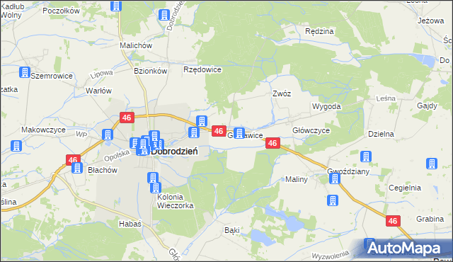 mapa Gosławice gmina Dobrodzień, Gosławice gmina Dobrodzień na mapie Targeo