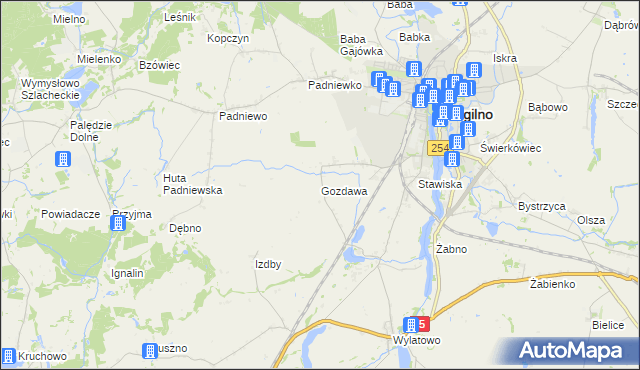mapa Gozdawa gmina Mogilno, Gozdawa gmina Mogilno na mapie Targeo