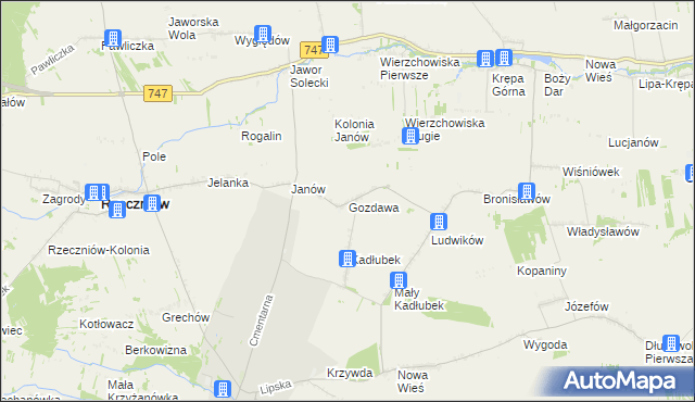 mapa Gozdawa gmina Sienno, Gozdawa gmina Sienno na mapie Targeo