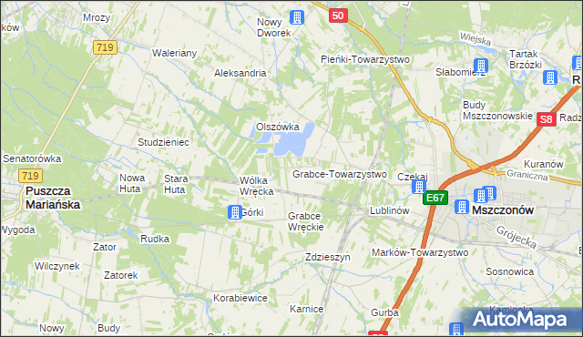 mapa Grabce-Towarzystwo, Grabce-Towarzystwo na mapie Targeo