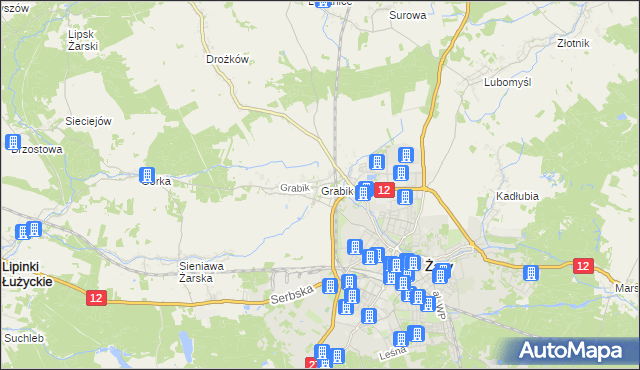 mapa Grabik gmina Żary, Grabik gmina Żary na mapie Targeo