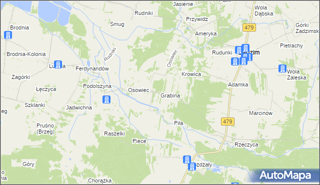 mapa Grabina gmina Zadzim, Grabina gmina Zadzim na mapie Targeo