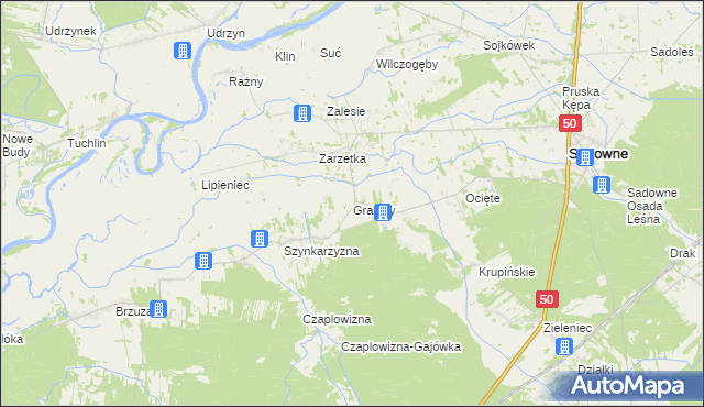 mapa Grabiny gmina Sadowne, Grabiny gmina Sadowne na mapie Targeo