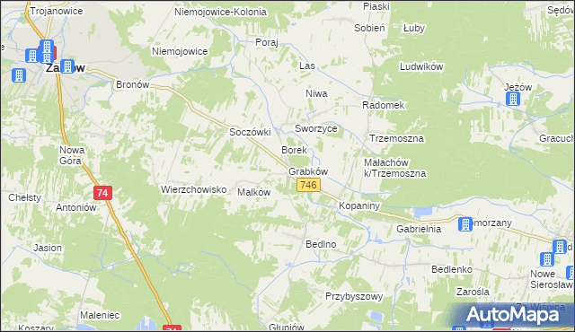 mapa Grabków gmina Końskie, Grabków gmina Końskie na mapie Targeo