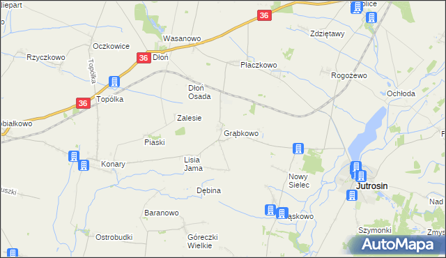 mapa Grąbkowo gmina Jutrosin, Grąbkowo gmina Jutrosin na mapie Targeo