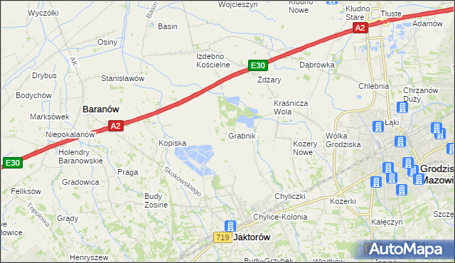 mapa Grabnik gmina Jaktorów, Grabnik gmina Jaktorów na mapie Targeo