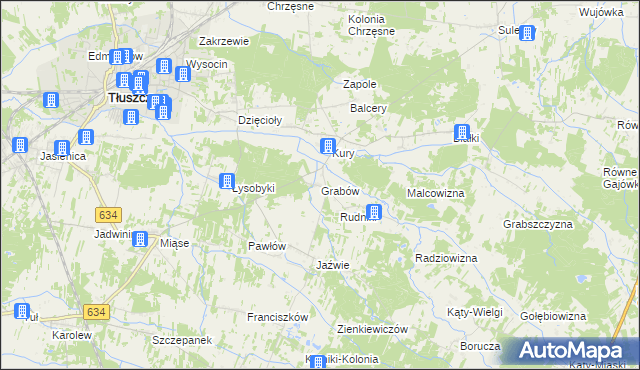 mapa Grabów gmina Tłuszcz, Grabów gmina Tłuszcz na mapie Targeo