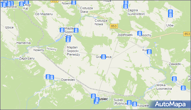 mapa Grabowica gmina Susiec, Grabowica gmina Susiec na mapie Targeo