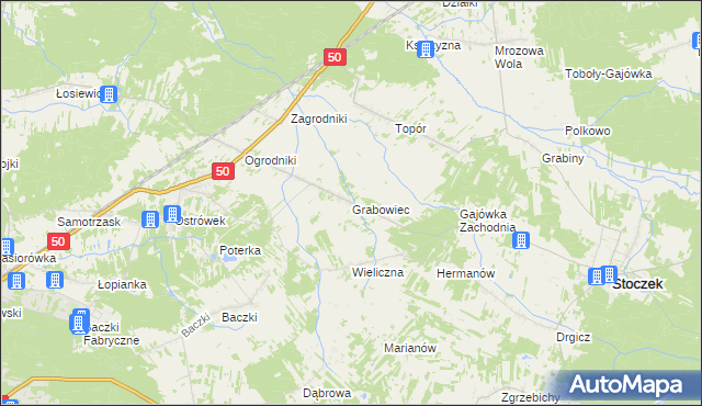 mapa Grabowiec gmina Stoczek, Grabowiec gmina Stoczek na mapie Targeo