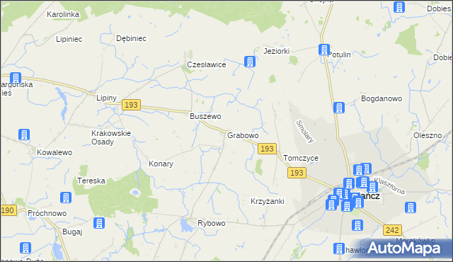mapa Grabowo gmina Gołańcz, Grabowo gmina Gołańcz na mapie Targeo