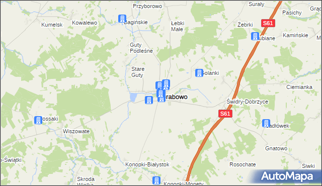 mapa Grabowo powiat kolneński, Grabowo powiat kolneński na mapie Targeo