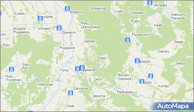 mapa Grądy gmina Galewice, Grądy gmina Galewice na mapie Targeo