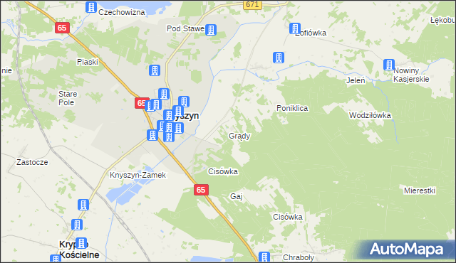 mapa Grądy gmina Knyszyn, Grądy gmina Knyszyn na mapie Targeo