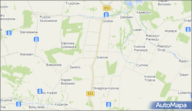 mapa Granice gmina Chodel, Granice gmina Chodel na mapie Targeo