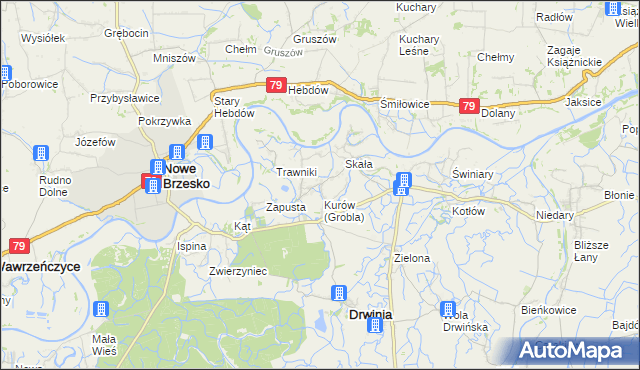 mapa Grobla gmina Drwinia, Grobla gmina Drwinia na mapie Targeo