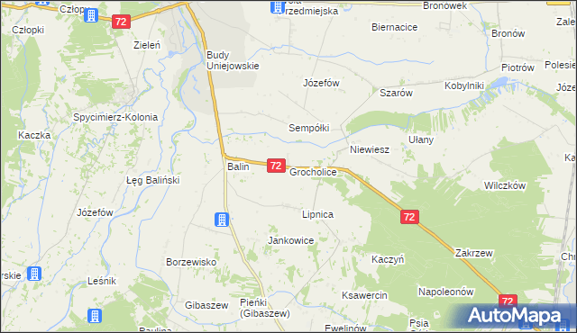 mapa Grocholice gmina Poddębice, Grocholice gmina Poddębice na mapie Targeo