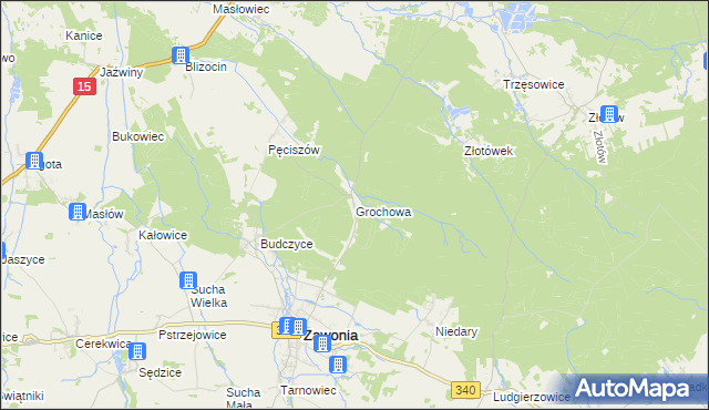 mapa Grochowa gmina Zawonia, Grochowa gmina Zawonia na mapie Targeo