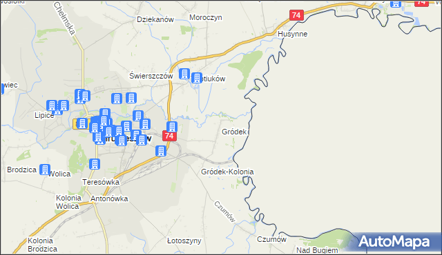 mapa Gródek gmina Hrubieszów, Gródek gmina Hrubieszów na mapie Targeo