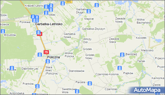 mapa Gródek gmina Policzna, Gródek gmina Policzna na mapie Targeo