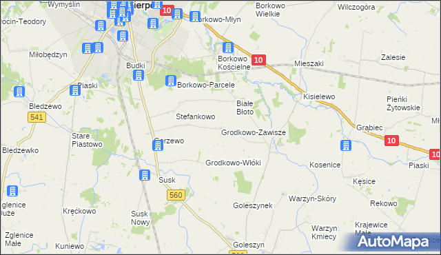 mapa Grodkowo-Zawisze, Grodkowo-Zawisze na mapie Targeo