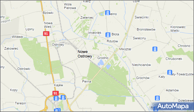 mapa Grodno gmina Nowe Ostrowy, Grodno gmina Nowe Ostrowy na mapie Targeo